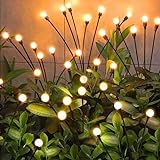 YJFWAL Firefly Solar-gartenlichter Außen 2 Stück Glühwürmchen Lichter Wasserdicht Swinging Garten Lichter für Pathway Weihnachten Yard Patio-Landschaft Dekoratives, 8LED Jede (Warm-Weiß, 2 Stück)