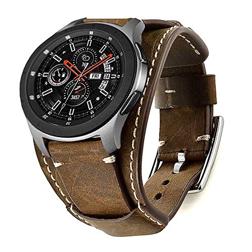 Leotop Kompatibel mit Samsung Galaxy Watch 46mm/Gear S3 Frontier/Galaxy Watch 3 45mm/Classic Armband，22mm Echtes Leder Uhrenarmband Cuff Ersatz Armbänder mit für Männer Frauen (22mm, Kaffee)