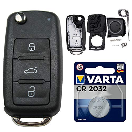 Repair Reparatur Satz Auto Schlüssel Austausch Gehäuse mit 3 Tasten + Rohling + Batterie kompatibel für VW Golf UP Polo T5 Caddy Tiguan Beetle EOS Jetta