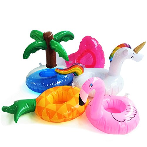 DMAR 5 STÜCKE Mini Aufblasbare getränkehalter Flamingo Einhorn Pool Float Spielzeug Float Cup Halter Schwimmen Party Spielzeug Strand Kinder Erwachsene