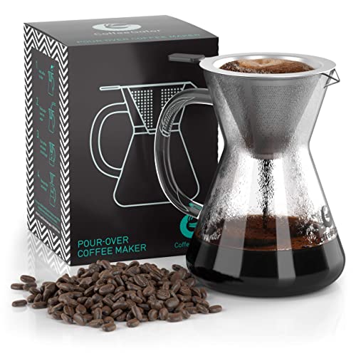 Coffee Gator Kaffeebereiter (400 ml) - Pour Over Kaffeebrüher für Filterkaffee - Glas Kaffeekanne mit Filter aus Edelstahl - Kaffee Zubehör für 3-4 Tassen
