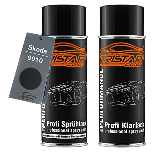 TRISTARcolor Autolack Spraydosen Set für Skoda 9910 Black Magic Perl Basislack Klarlack Sprühdose 400ml