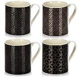 com-four® 4-teiliges Kaffeetassen-Set im modernen Art-Deco-Style - Kaffeebecher aus Keramik - Kaffeepott, auch für Tee und Glühwein - edler kleiner Keramikbecher für Heißgetränke (schwarz/goldfarben)