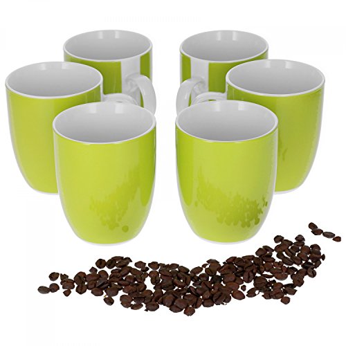 Van Well Vario 6er Kaffeetassen-Set I Porzellan-Tasse groß - in div. fröhlichen Farben I pflegeleichtes Tassen-Set - für Spülmaschine & Mikrowelle geeignet I 300 ml Kaffeebecher Grün 6 Stück