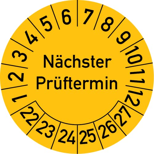 Nächster Prüftermin Prüfplakette, 100 Stück, in verschiedenen Farben und Größen, Prüfetikett Prüfsiegel Plakette (20 mm Ø, Gelb)