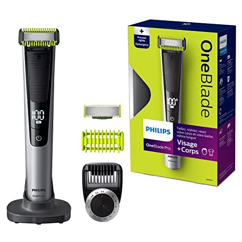 Philips OneBlade Pro Face + Body QP6620/20 Haartrimmer für Gesicht und Körper, Längeneinstellung von 0,4 bis 10 mm, Schwarz / silberfarben, Lithium-Ionen-Akku, 90 Minuten Betriebszeit