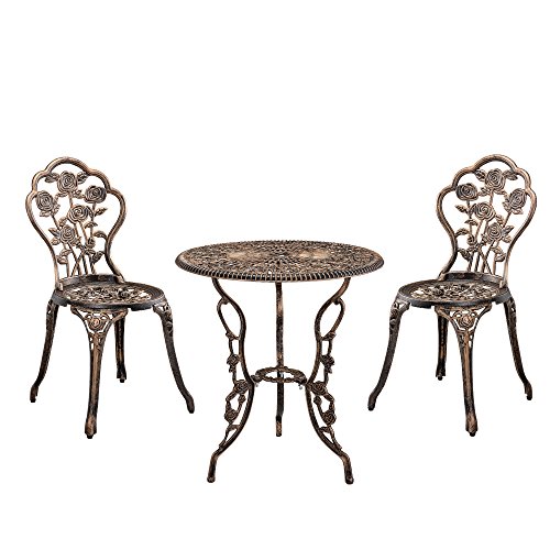 casa.pro Bistro Set 'Wakefield' Tisch mit 2 Stühlen Balkon-Set Gartenmöbel Gußeisen Bronze