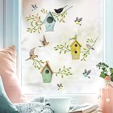 Wandtattoo Loft Fensterbild Frühling Kinderzimmer Vögel mit Vogelhäuschen – Wiederverwendbare Fensteraufkleber / 1. DIN A4