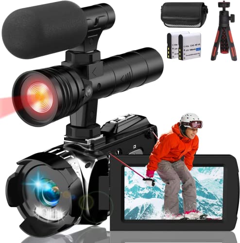 Videokamera Camcorder 2.7K 60FPS Vlogging Kamera Recorder für YouTube, Digital Camcorder mit IR Nachtsicht 3.0 '' LCD-Bildschirm 24X Digital Zoom, Digitalkamera mit 2 Batterien