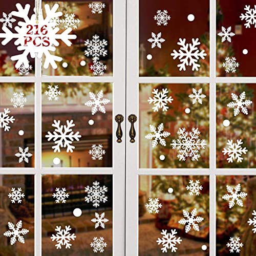 216 Schneeflocken Fensterbild Abnehmbare Weihnachtsdeko Weihnachten Schneeball Fensterdeko Wandtattoo Statisch Haftende PVC Aufkleber Winter Deko, Türen,Schaufenster, Vitrinen, Glasfronten