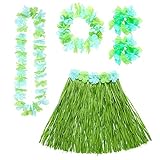 'GREEN HAWAIIAN SET' (hula skirt with flower belt, flower lei, crown, 2 bracelets) -