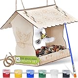 FUN TRADING DIY Vogelhaus zum Bemalen - praktischer Vogelhaus Bausatz für Kinder inkl. Farben und Pinsel - Vogelhäuschen zum Bemalen - ideal für kreative Naturfreunde
