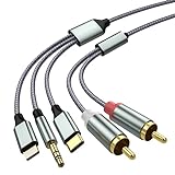Cinch-Kabel für Telefon, 2 RCA-auf-3,5-Klinkenkabel, USB-Typ-C-auf-2-RCA-Audiokabel (3-in-1-RCA-Kabel) für Telefon, Tablet, PC, MP3-Player, Pod, Verstärker, Lautsprecher, kompatibel mit Lightning