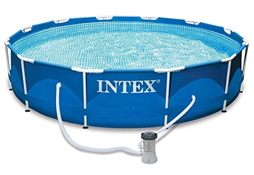 Intexi INTEX Familien Swimmingpool mit Metallrahmen 366 x 84cm Schwimmbecken-Set mit Filterpumpe und Zubehör