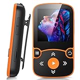 AGPTEK MP3 Player Bluetooth 5.0 Sport 32GB mit 1,5 Zoll TFT Farbbildschirm, Mini Musik Player mit Clip, Unterstützt bis 128GB TF Karte, mit unabhängiger Lautstärketaste, Orange
