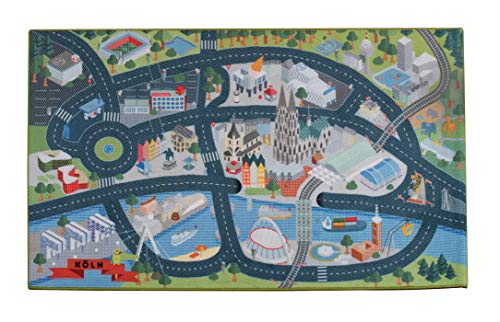 Heimatpiste Spielteppich Stadt Köln - Straßenteppich für Kinder, Spieleteppich Straße, 100 x 160 cm, Ökotex 100 Zertifiziert, Teppich Kinderzimmer mit Kettelung