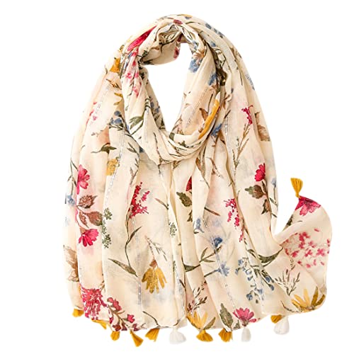 FAIRYGATE Schal für Damen in angesagten Trendfarben und weichem Fransensaum Schals für Frauen Blumen bedruckt weich leicht zu jedem Outfit das ganze Jahr über Kleidungszubehör 63004, 90 * 180 cm