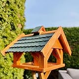DARLUX Rechteckiges Vogel Futter Haus XL Futterstelle Holz Vogelhaus Braun/Grün wetterfest für den Garten oder Balkon