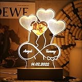 Personalisierte Fotolampe mit 2 Namen, Acryl Personalisierte Herz Nachtlicht mit Datum, Schlafzimmer Zimmer Glas dekorative Zeichen Plaque für Valentinstag Jahrestag Muttertag Hochzeit von iDIY