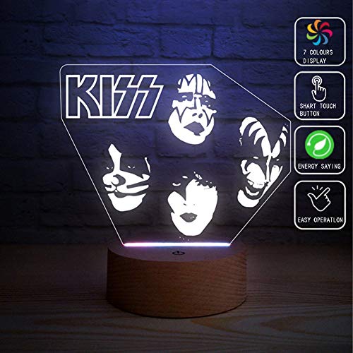 XLBAXLJlight KISS Rock Band 3D-Acryl-Nachtlicht, 7 Farben Led Touch-Schalter Fernbedienung Tischlampe Art und Weise kreative Dekoration Schlaf Licht für Schlafzimmer