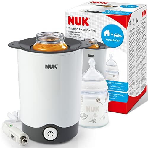NUK Thermo Express Plus Flaschenwärmer, tragbar|schonendes Erwärmen von flüssiger und breiförmiger Nahrung in 90 Sekunden|automatische Abschaltung|Korb zum Herausnehmen|EU-Stecker & 12-V-Reiseadapter
