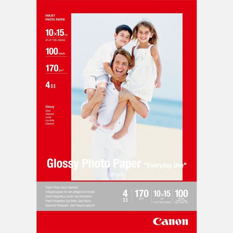 Canon Fotopapier GP-501 glänzend weiß - 10x15cm 100 Blatt für Tintenstrahldrucker - PIXMA Drucker (200 g/qm)