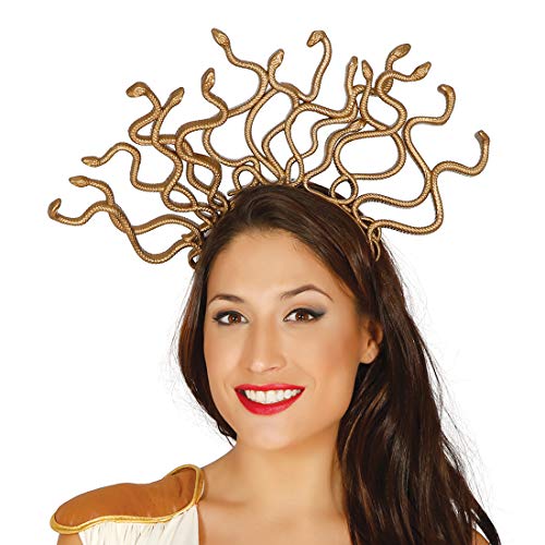 NET TOYS Medusa-Kopfschmuck mit Schlangen | Gold | Außergewöhnliches Damen-Kostüm-Zubehör Schlangenkönigin | EIN Blickfang für Fasching & Karneval