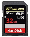 SanDisk Extreme PRO SDHC UHS-I Speicherkarte 32 GB (V30, Übertragungsgeschwindigkeit 95 MB/s, U3, 4K-UHD-Videos, temperaturbeständig)