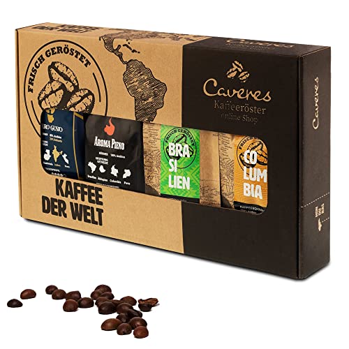 Caveres - 4-Teiliges Kaffeeset I Kaffeebohnen Aroma Pieno, Vero Gusto I Kolumbien und Brasilien I Starter Kit I ohne Zusatzstoffe I Premium Kaffee I 4x250g