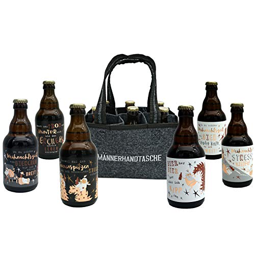 Jack's Weihnachtsbier Männerhandtasche/gefüllt mit 6 Bierflaschen 0,33l Weihnachten/Bier Weihnachten/witzige Sprüche zum Fest/Sixpack/für echte Männer/Weihnachtsbier