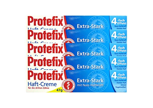 5x PROTEFIX Haft-Creme für die dritten Zähne 47g Extra Stark mit Nass-Haftkraft