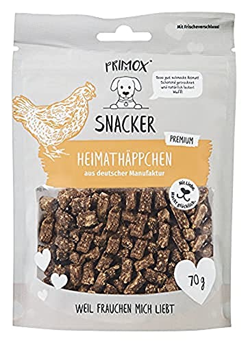 Primox SNACKER Heimathäppchen Huhn aus Deutscher Manufaktur - getreidefreier Premium Snack/Leckerli für Hunde - ideal für's Training, 1er Pack (1 x 0.07 kilograms)