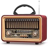PRUNUS J-170 Bluetooth Radio Retro AM/FM/SW, Nostalgie Radio Klein mit 1800mAh Akku, Kofferradio Küchenradio mit lauter Stereo-Sound, Unterstützt USB/TF/TWS Pairing, Einfaches Radio für Senioren.