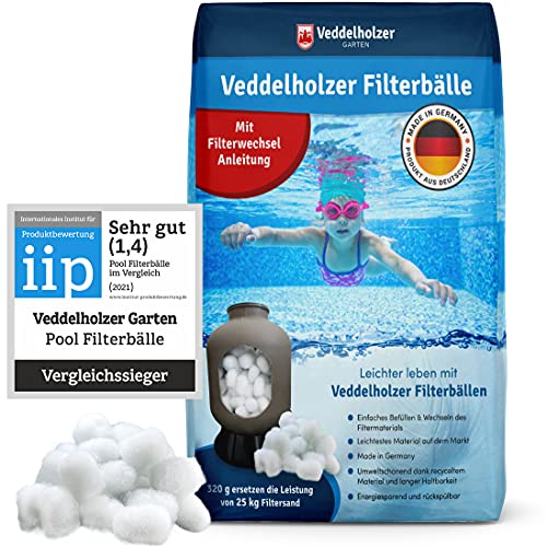 Veddelholzer Pool Filterbälle leichtestes Material für Beste Leistung ersetzt 25kg Filtersand Quarzsand aus Deutschland Poolzubehör Poolreiniger Sandfilteranlage für Salzwasser geeignet