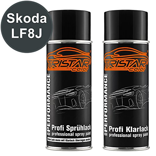 TRISTARcolor Autolack Spraydosen Set für Skoda LF8J Anthracite Grey Metallic Basislack Klarlack Sprühdose 400ml
