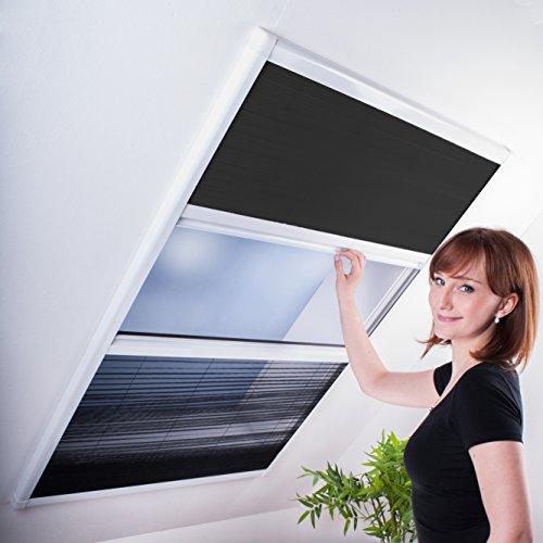 Kombi Dachfenster-Plissee - Sonnenschutz & Fliegengitter für Dachfenster 110 x 160 cm (für Fenster bis max. 100 x 154 cm) | weißer Rahmen