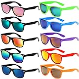 FSMILING 10 Stück Neon Sonnenbrillen Set Unisex Bunt 80er Sonnenbrille Verspiegelt Für Herren Damen