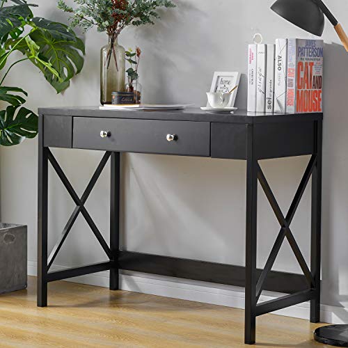 VSTAR66 Schreibtisch mit 1 Schubladen 100x48x78cm(BxTxH), Computertisch Arbeitstisch Schminktisch ohne Spiegel Bürotisch aus Holz und Eiche Nordisches Design modern