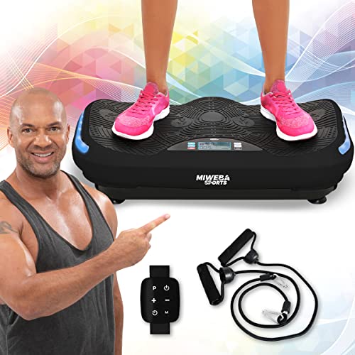 Miweba Sports Fitness 4D Wave Vibrationsplatte MV300 - Armband Fernbedienung - Wave Design - 800 Watt - Bluetooth Lautsprecher - Trainingsbänder - Led - große Trittfläche (Black)