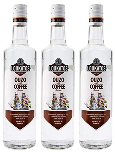 Loukatos Ouzo mit Kaffeegeschmack 3x 0,7l | Ouzo Coffee | 38% Vol. | + 1x20ml ElaioGi Olivenöl