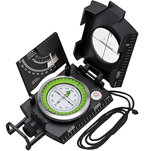 Proster Militär Marschkompass Professioneller Taschenkompass Peilkompass Kompass Compass mit Klinometer Tragschlaufe Tasche für Jagd Wandern und Aktivitäten im Freien