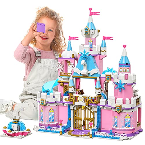 burgkidz Prinzessin Burg Bausteine Spielzeug, 853 Stück Rosa Prinzessin Schloss Baukasten mit Engelsbrunnen, Lernspielzeug für Kinder Alter 6+