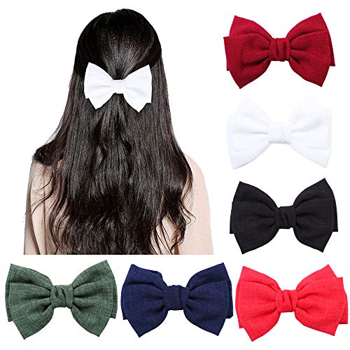 6 Stück große Haarschleifen Clip für Frauen elegante handgemachte Stoff Haarspangen Haarspangen Zubehör (rot, grün, weinrot, dunkelblau, weiß und schwarz)