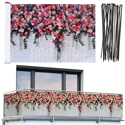 Maximex Balkon-Sichtschutz, 5 m - reißfest, mit Rosen-Motiv, Kunststoff, 85 x 500 cm, Mehrfarbig