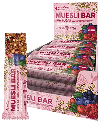 IronMaxx Muesli Bar Vegan, Forest Fruits Flavour, 16 x 30 g (16er Pack)