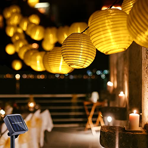 iShabao Solar Lichterkette Aussen, 8M 40 LED Solar Lichterkette Lampions Außen Wasserdicht, 2 Modi, Solar Lanterne Lichterkette für Garten, Balkon, Hochzeit, Zaun, Party Deko (Warmweiß)