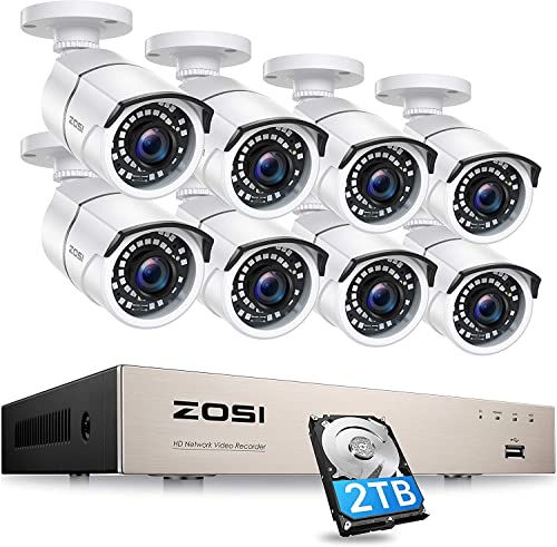 ZOSI 8CH 2K 5MP POE Überwachungskamea Set, 8X Netzwerk IP Kamera Überwachung Aussen Set mit 2TB Festplatte, Bewegungserkennung, IR Nachtsicht