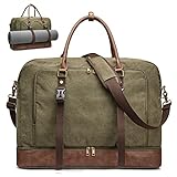 S-ZONE Uniex 50L Weekender Reisetasche Canvas Tasche Übergröße Carryon Duffel Bag Sporttasche Übernachtung Travel Bag mit PU-Lederband und Schuhfach