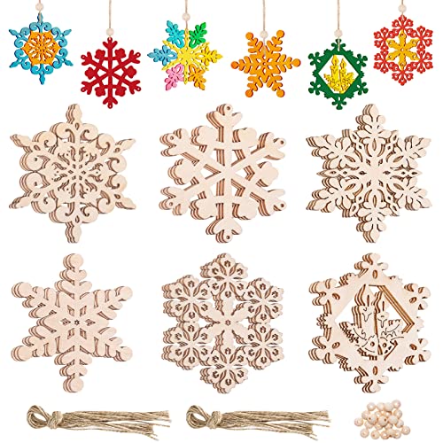 MELLIEX 18 Stück Weihnachten Holzanhänger, Schneeflocke Christbaumschmuck Holz DIY Basteln für Weihnachten Deko Geschenkanhänger
