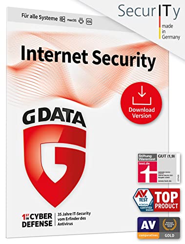 G DATA Internet Security 2022 | 1 Gerät - 1 Jahr | Download | Aktivierungscode per Email | Antivirus für PC, Mac, Android, iOS | Made in Germany | zukünftige Updates inklusive